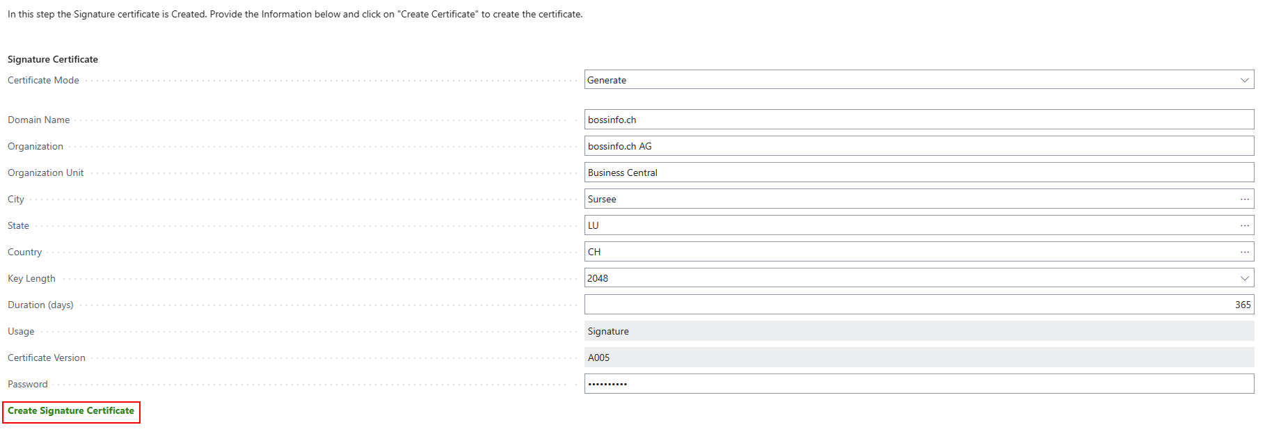 Create Certificate